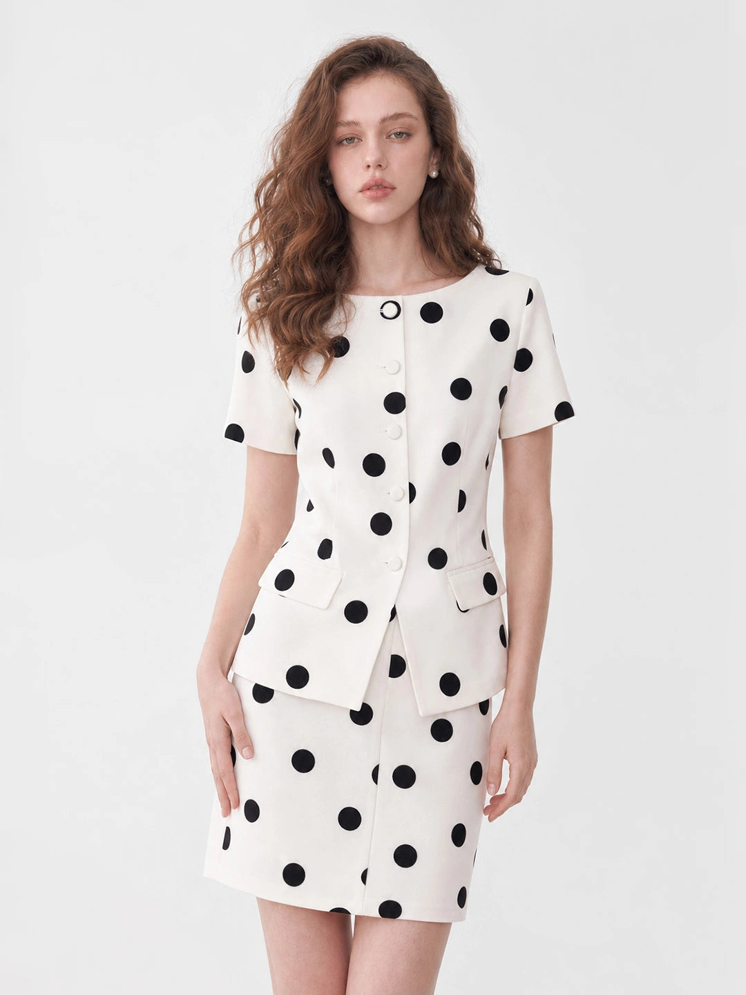 Crew Neck Button Skirt Set