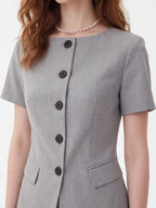 Crew Neck Button Skirt Set