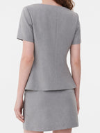 Crew Neck Button Skirt Set