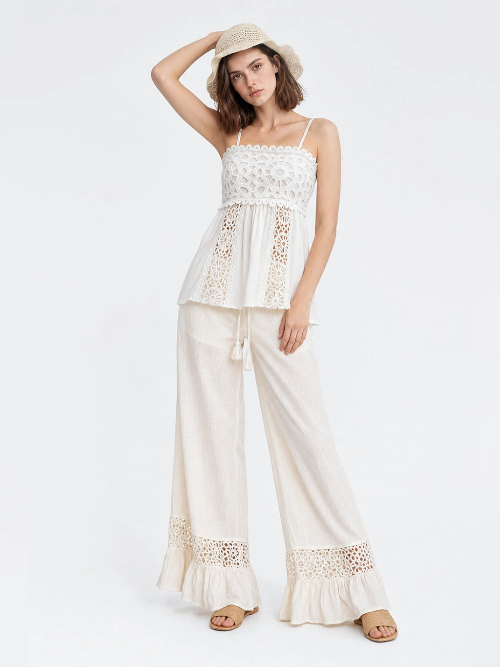 Crochet Eyelet Lace Peplum Cami Top