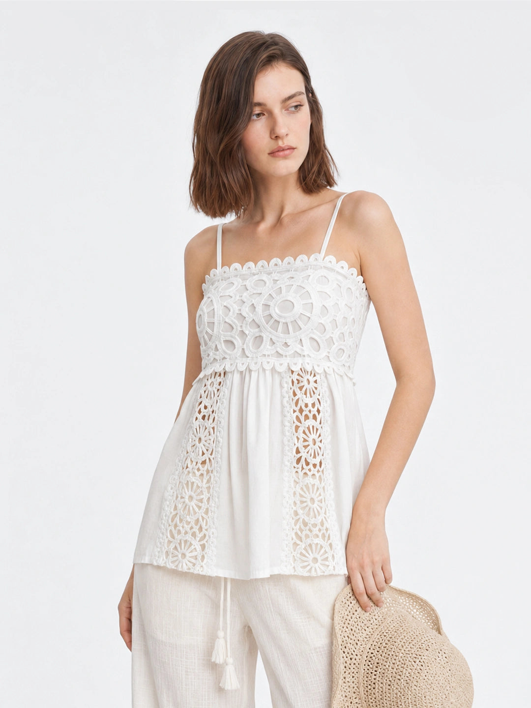 Crochet Eyelet Lace Peplum Cami Top