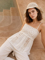 Crochet Eyelet Lace Peplum Cami Top