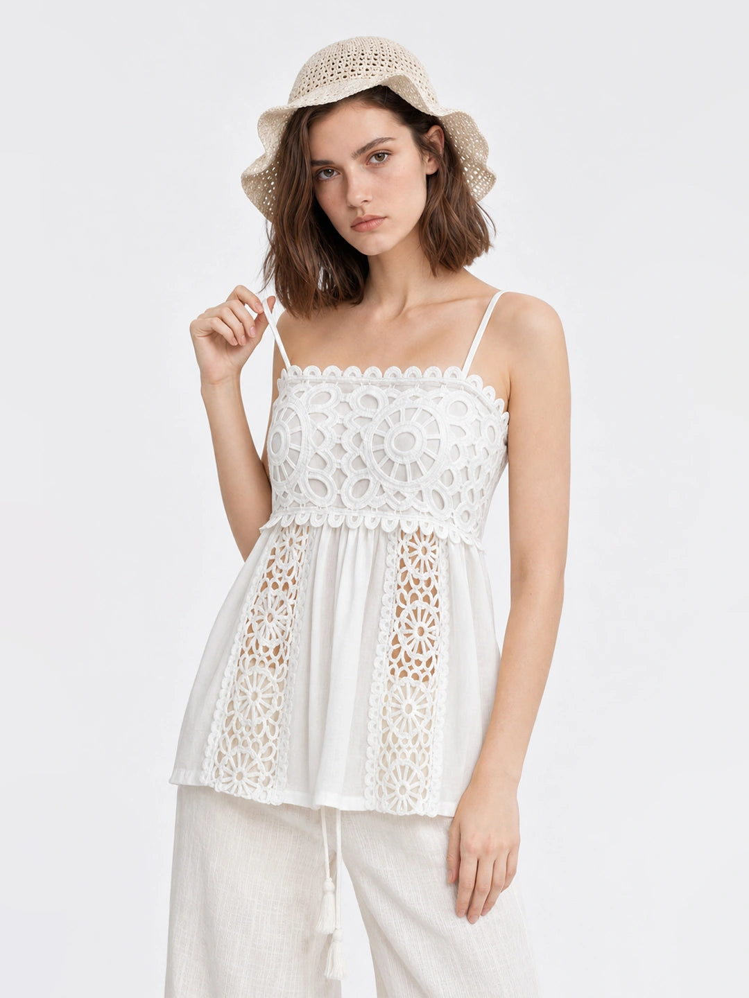 Crochet Eyelet Lace Peplum Cami Top Secondary image