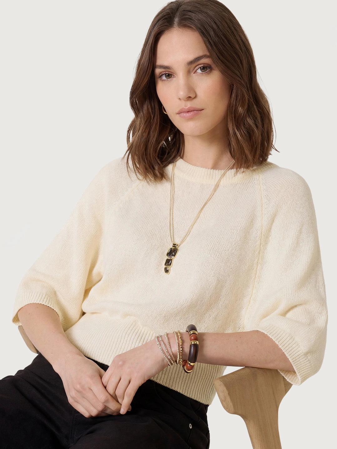 Cropped Cotton Raglan Knit Sweater Secondary image