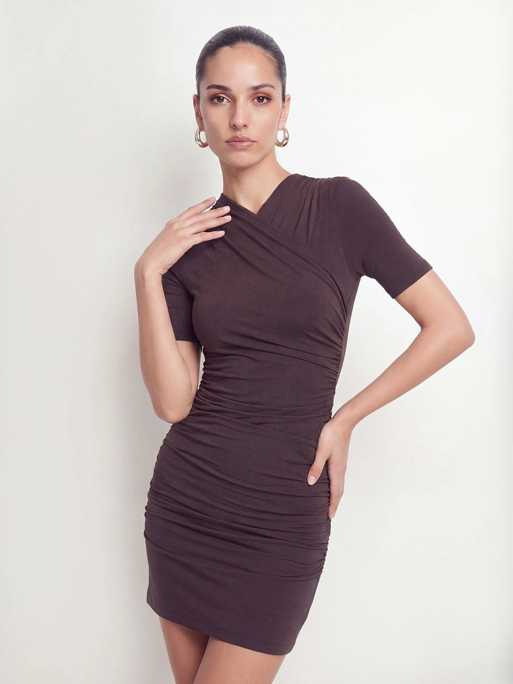Cross Over Ruched Mini Dress