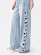 Cutout Embroidery Tencel Cotton Wide Leg Jeans
