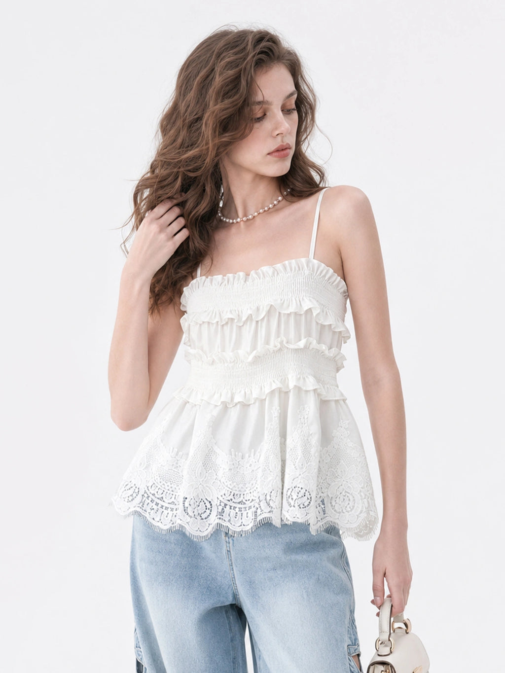 Cutout Embroidery Tencel Cotton Wide Leg Jeans