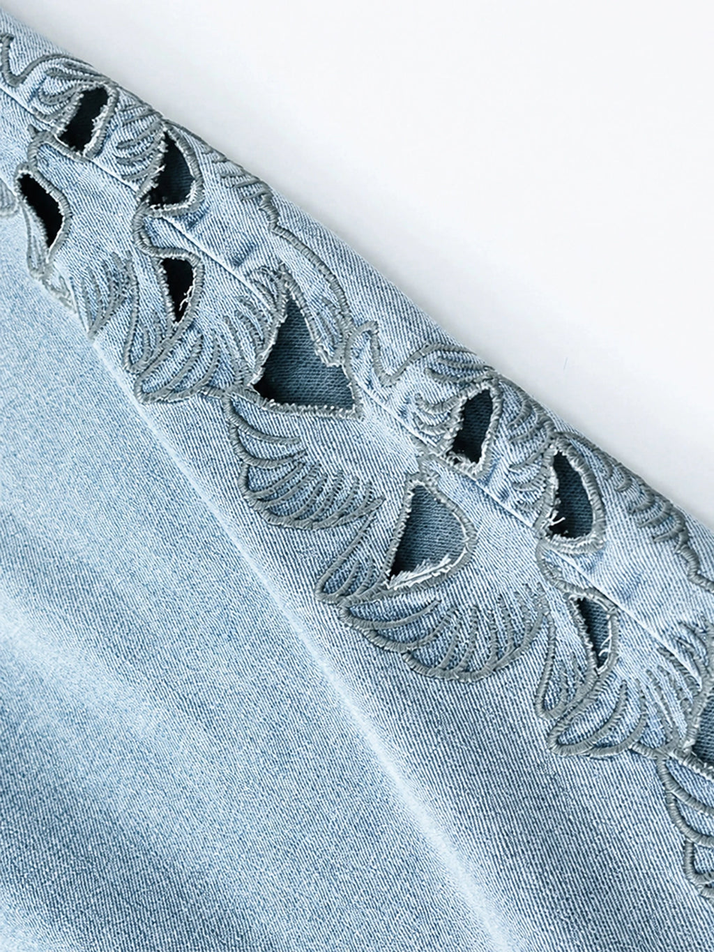 Cutout Embroidery Tencel Cotton Wide Leg Jeans