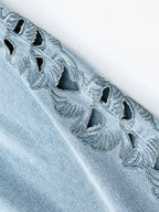 Cutout Embroidery Tencel Cotton Wide Leg Jeans