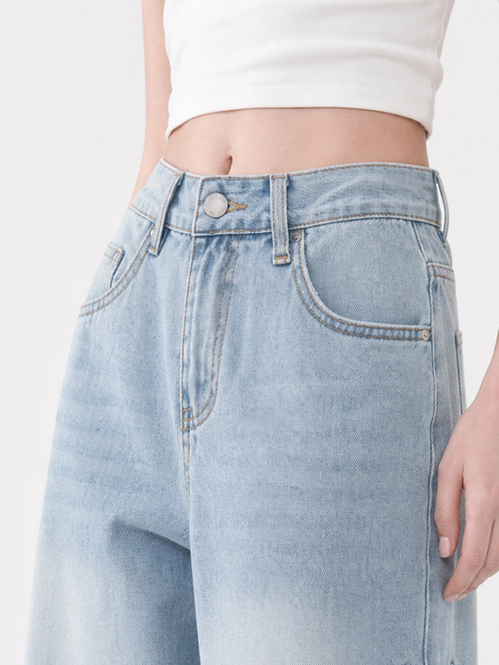 Cutout Embroidery Tencel Cotton Wide Leg Jeans