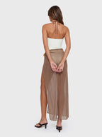 Cutout Halter Swimsuit with Sheer Cover Up Skirt