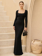 Knitted square neck fitted dress