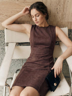 Sleeveless suede fitted dress