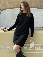 Solid color crew neck sweatshirt dress
