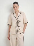 Effortless Linen Contrast Piping Co-ord Set