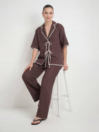 Effortless Linen Contrast Piping Co-ord Set
