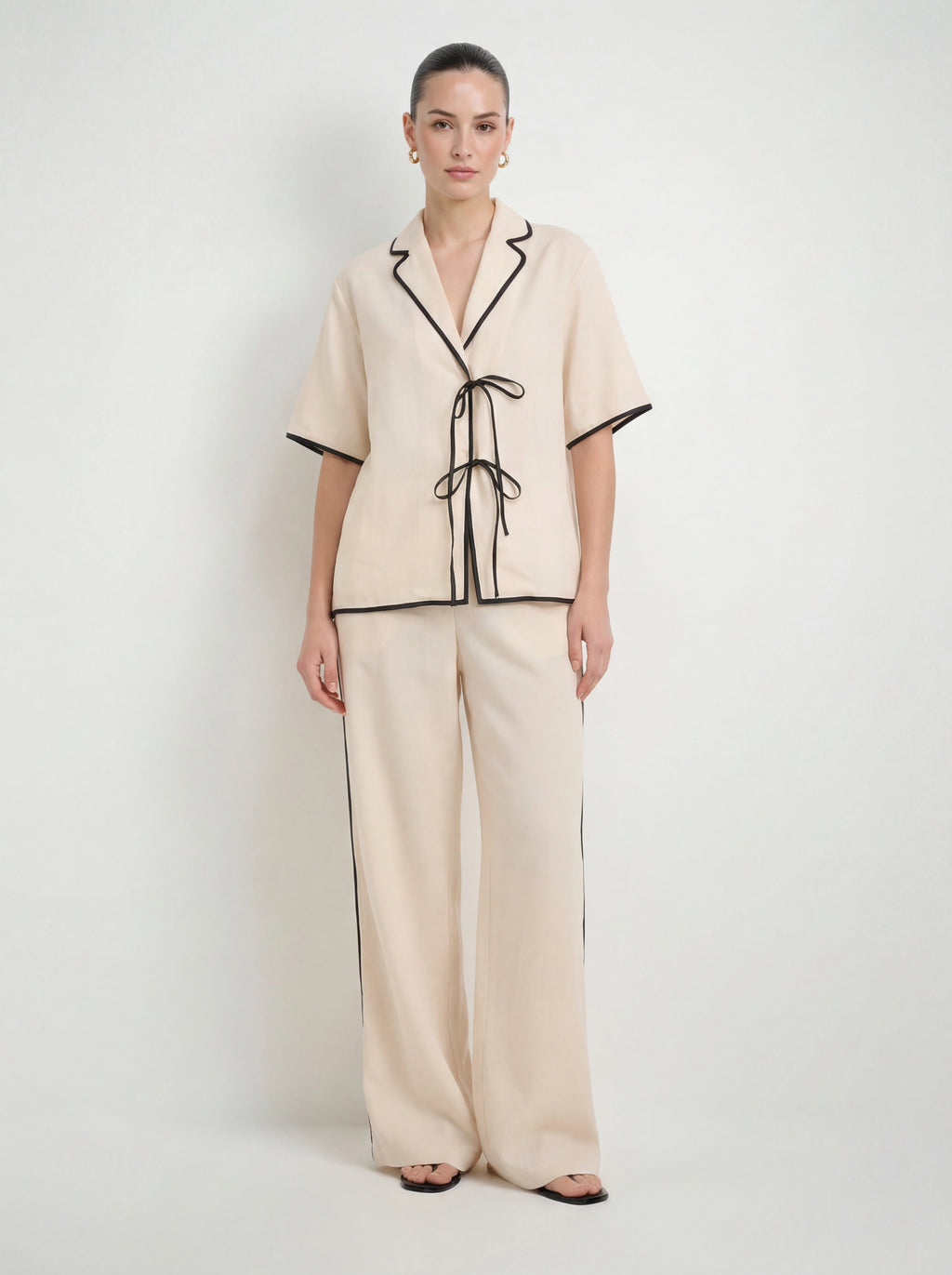Effortless Linen Contrast Piping Co-ord Set