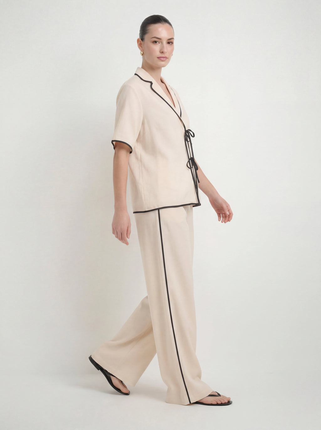 Effortless Linen Contrast Piping Co-ord Set
