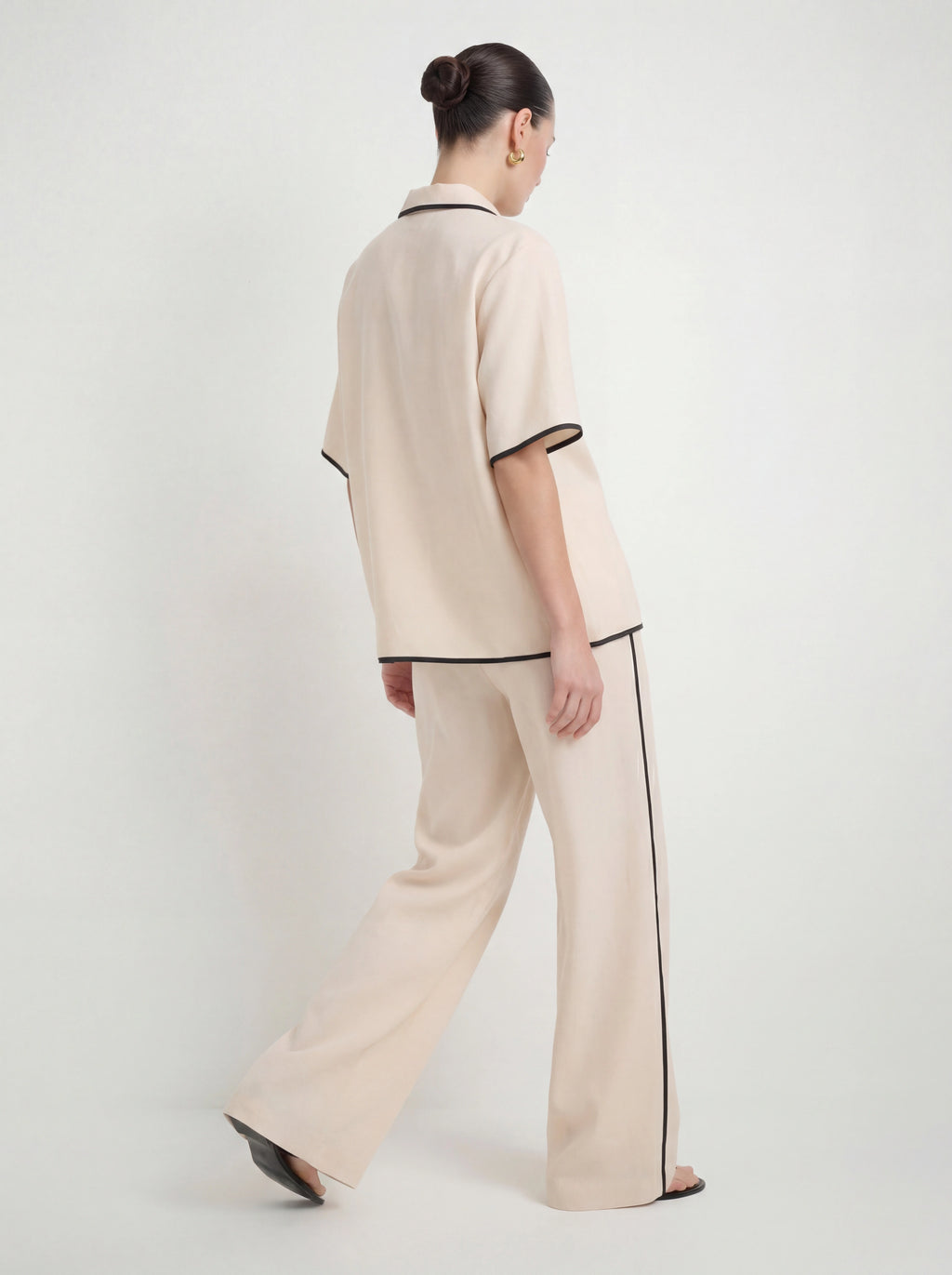 Effortless Linen Contrast Piping Co-ord Set