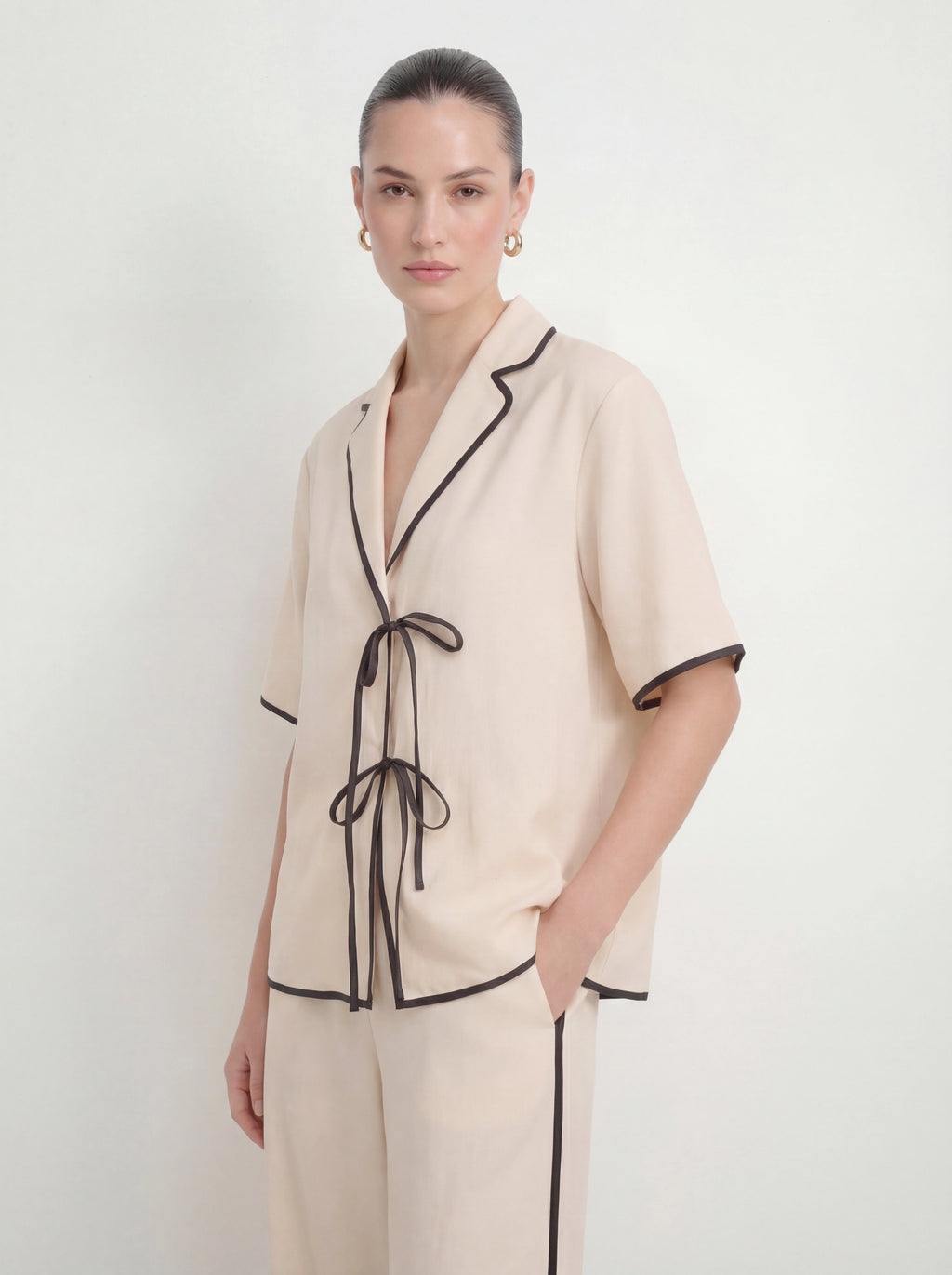 Effortless Linen Contrast Piping Co-ord Set
