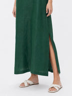 Effortless Linen Square Neck Midi Dress With Side Slit