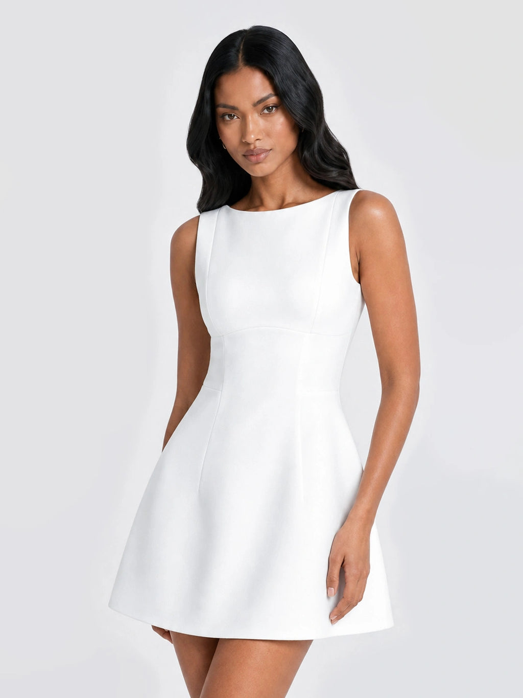 Elegant Boat Neck A-Line Mini Dress