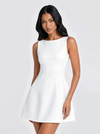 Elegant Boat Neck A-Line Mini Dress
