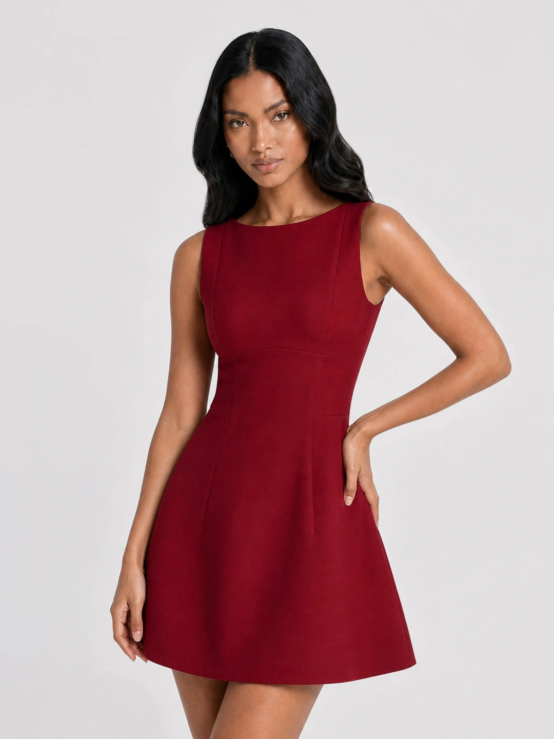 Elegant Boat Neck A-Line Mini Dress