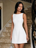 Elegant Boat Neck A-Line Mini Dress