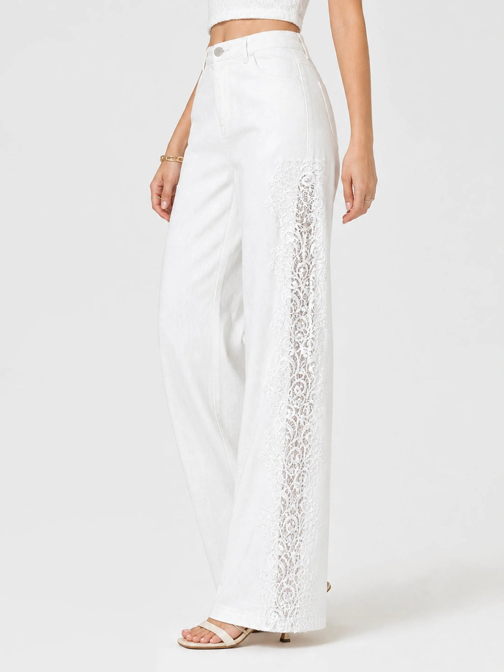 Eyelet Patchwork Cotton Wide-Leg Pants