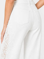Eyelet Patchwork Cotton Wide-Leg Pants
