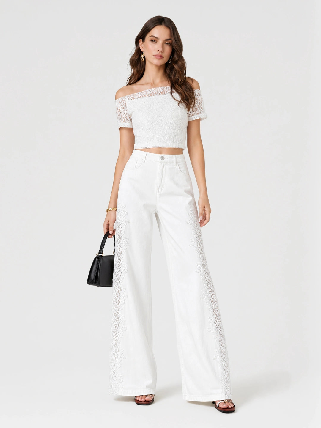 Eyelet Patchwork Cotton Wide-Leg Pants Secondary image