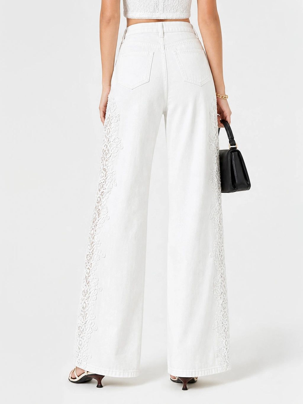 Eyelet Patchwork Cotton Wide-Leg Pants