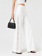 Eyelet Patchwork Cotton Wide-Leg Pants