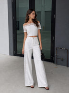 Eyelet Patchwork Cotton Wide-Leg Pants