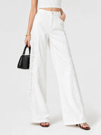 Eyelet Patchwork Cotton Wide-Leg Pants