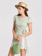 Elegant Lyocell Ruched Tie Waist Blouse