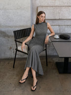 Elegant Mock Neck Ruched Wool Midi Dress