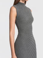 Elegant Mock Neck Ruched Wool Midi Dress