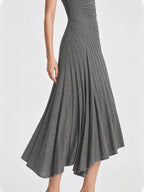 Elegant Mock Neck Ruched Wool Midi Dress