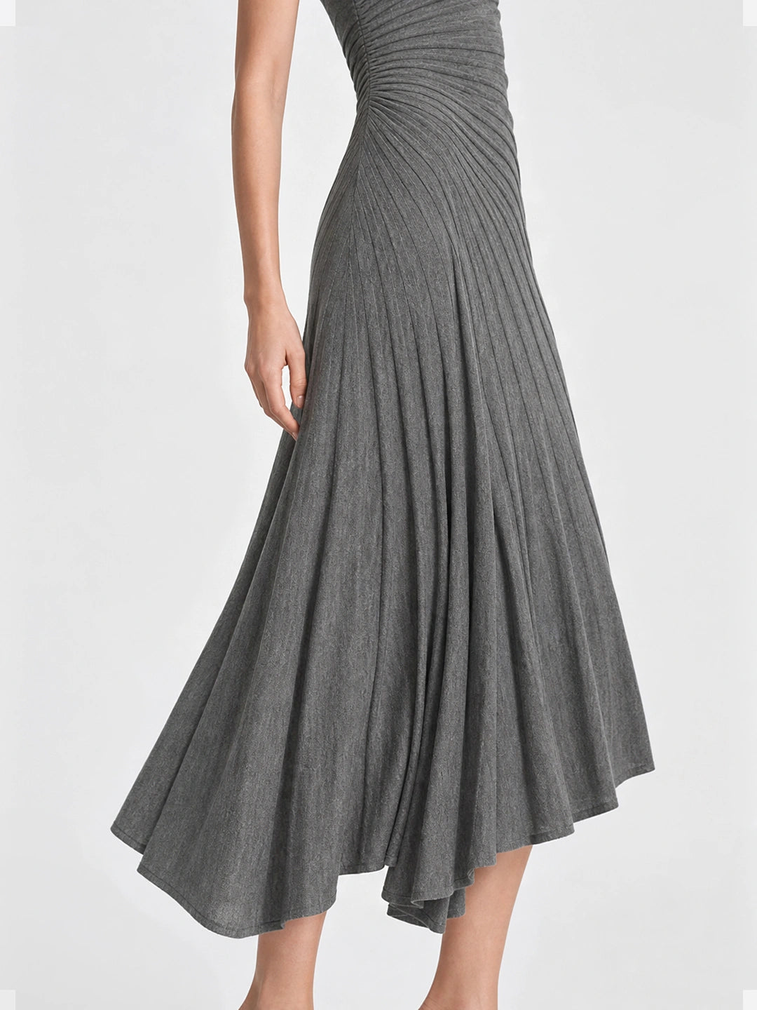 Elegant Mock Neck Ruched Wool Midi Dress