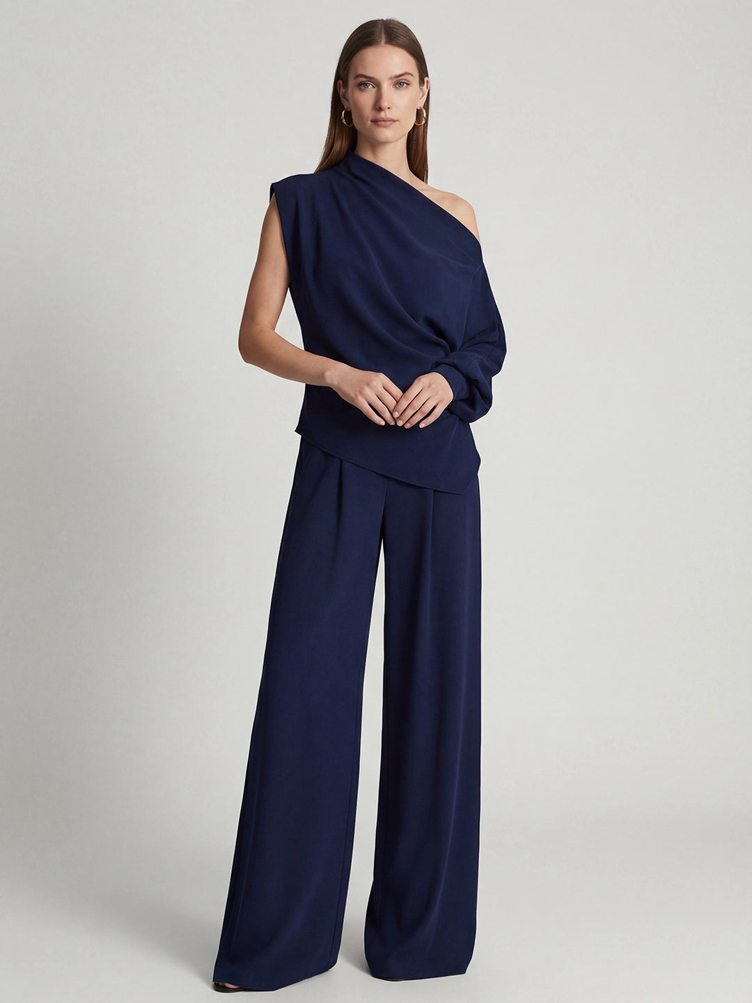 Elegant One Shoulder Draped Wide Leg Pant Set Secondary image