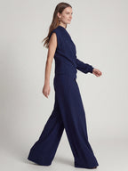 Elegant One Shoulder Draped Wide Leg Pant Set