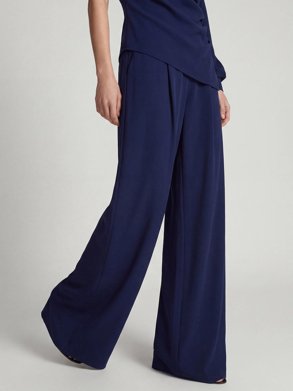 Elegant One Shoulder Draped Wide Leg Pant Set
