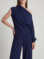 Elegant One Shoulder Draped Wide Leg Pant Set