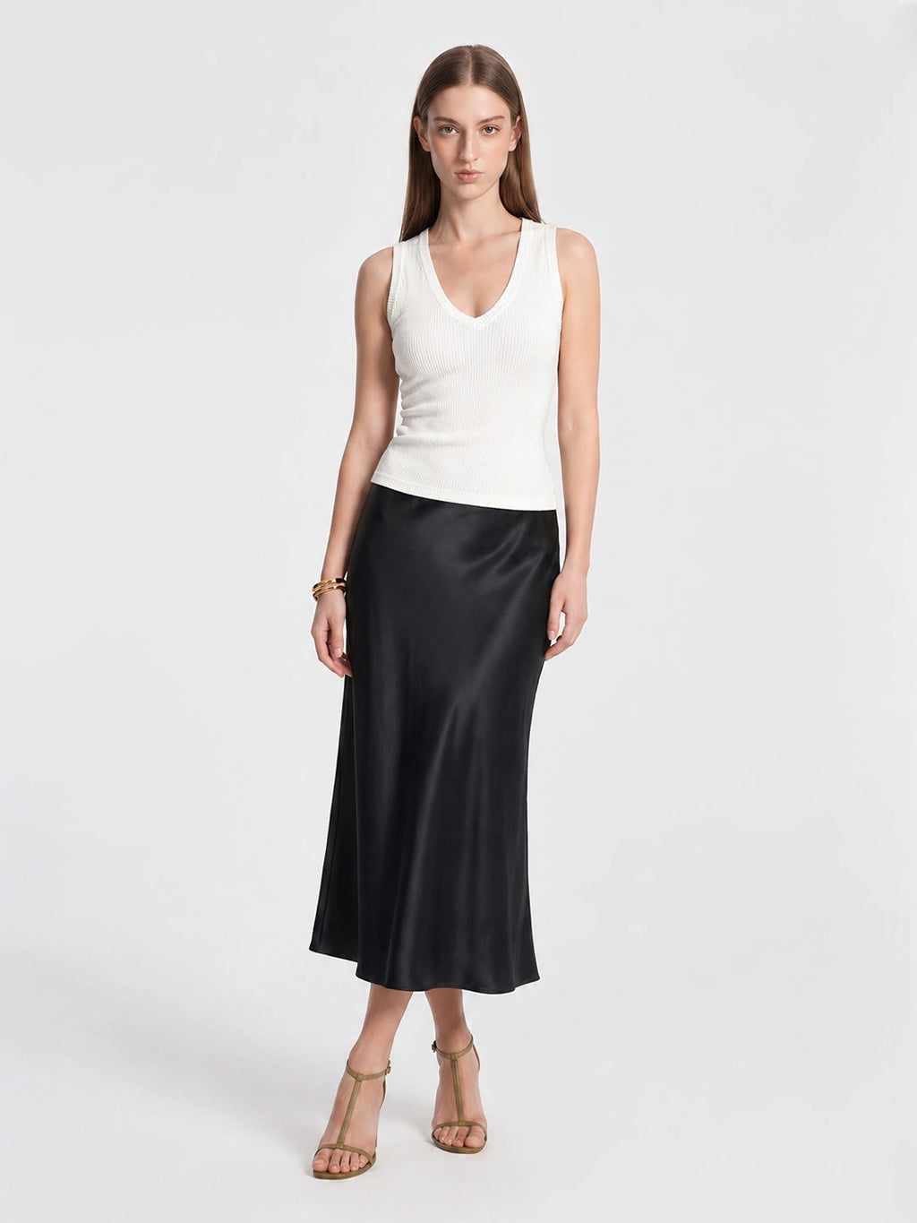 Elegant Satin Fluid Midi Skirt