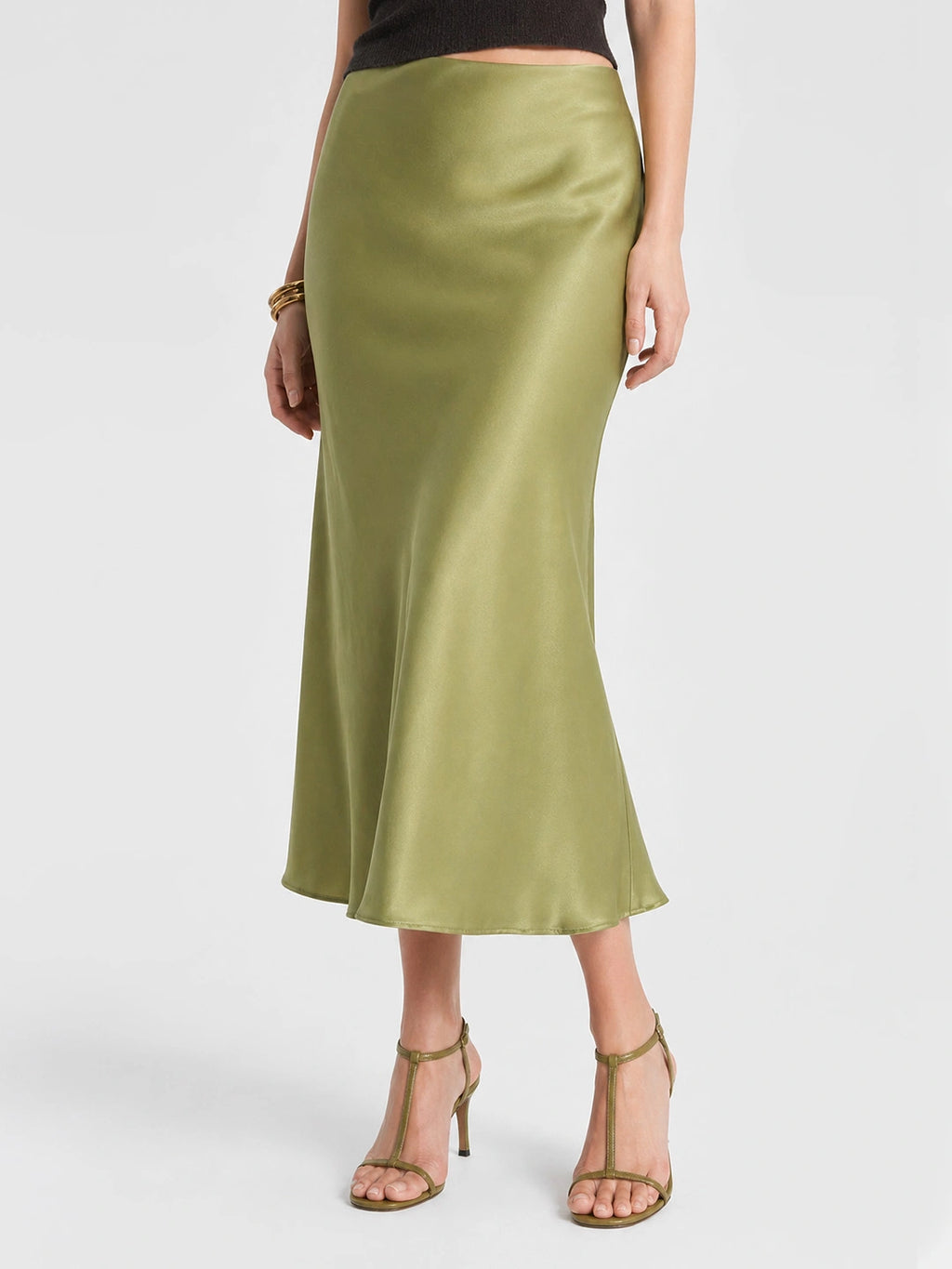 Elegant Satin Fluid Midi Skirt