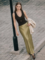 Elegant Satin Fluid Midi Skirt