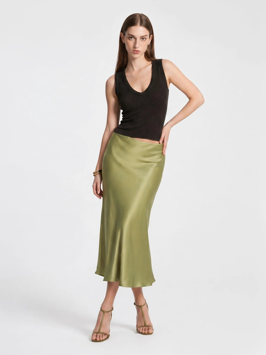 Elegant Satin Fluid Midi Skirt Main image