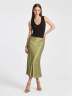 Elegant Satin Fluid Midi Skirt